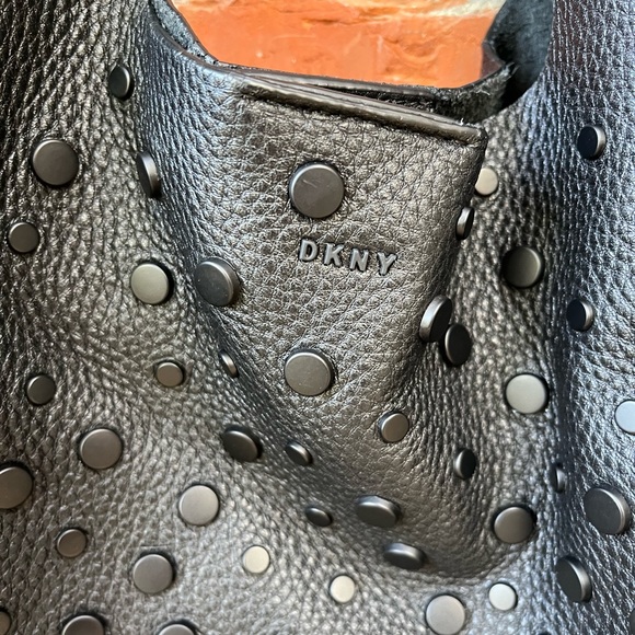 DKNY Wes Leather Studded Hobo Shoulder Bag Black - Picture 7 of 7